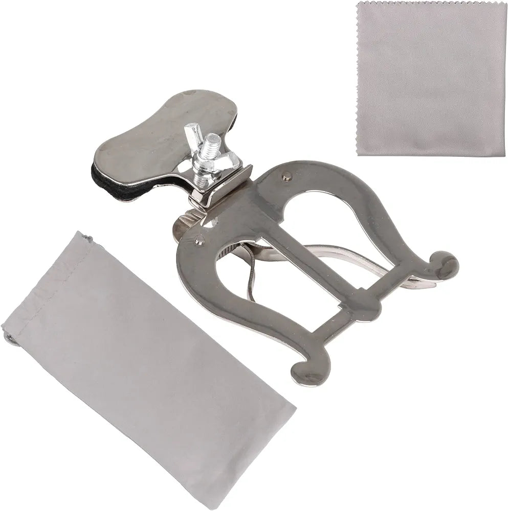 Xstyle Trombone/Trumpet/French Horn/Baritone/ Silver Marching Lyre Clamp-On - Includes FREE soft storage pouch