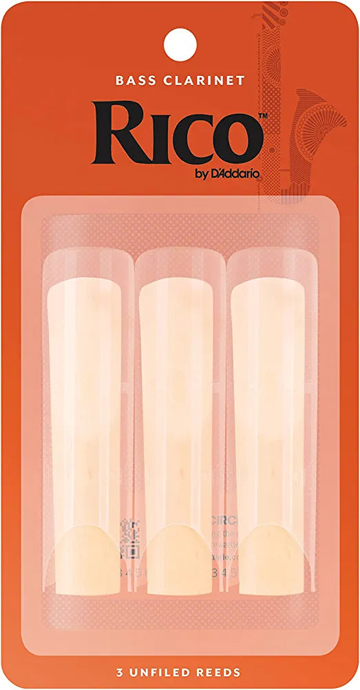 Cañas para clarinete bajo Rico by D'Addario, resistencia 2,5, paquete de 3