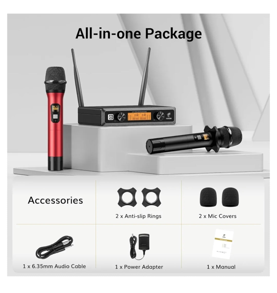 TONOR Professional Metal Wireless Karaoke Microphones, Handheld Dynamic Mic Set