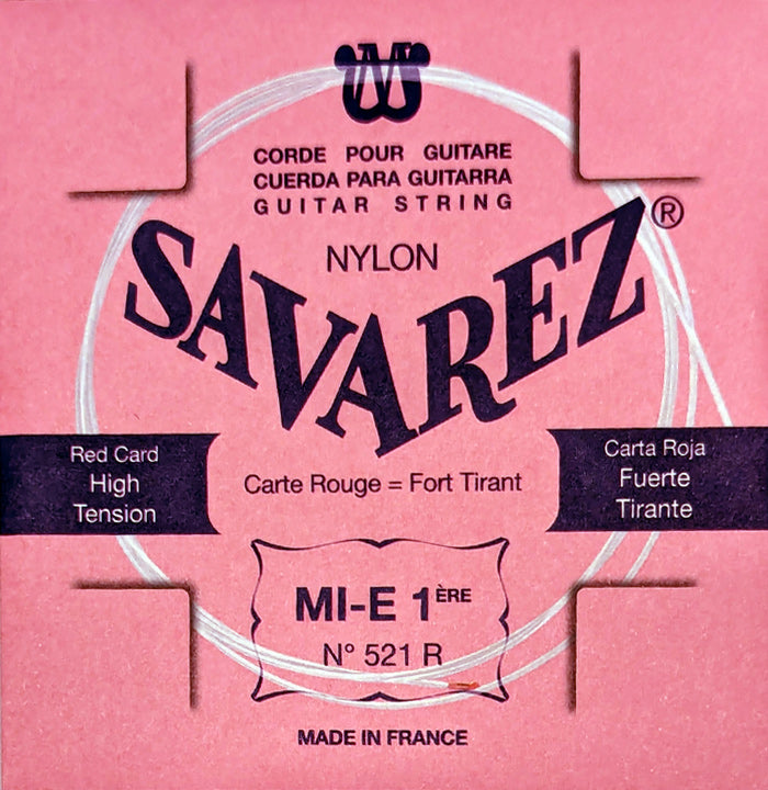 Savarez 521R Single E 1st string Rectified Nylon Classical Guitar Strings - High Tension
