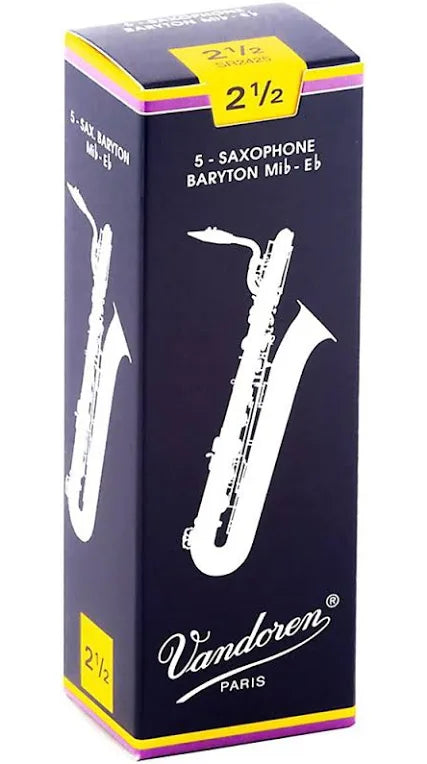Vandoren Traditional Baritone Saxophone Reeds Strength 2.5, Box of 5