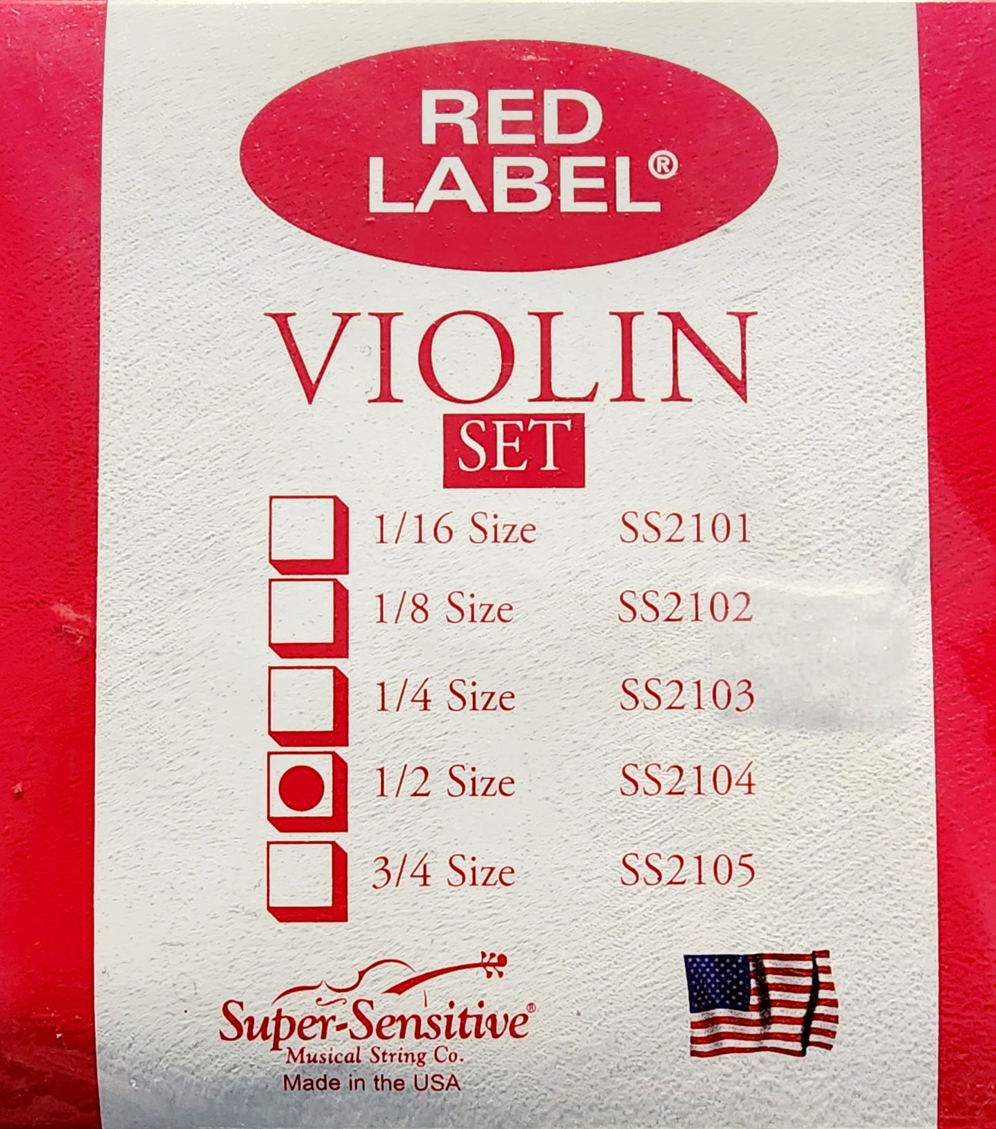 Juego de cuerdas para violín Red Label, tamaño 1/2" SS2104