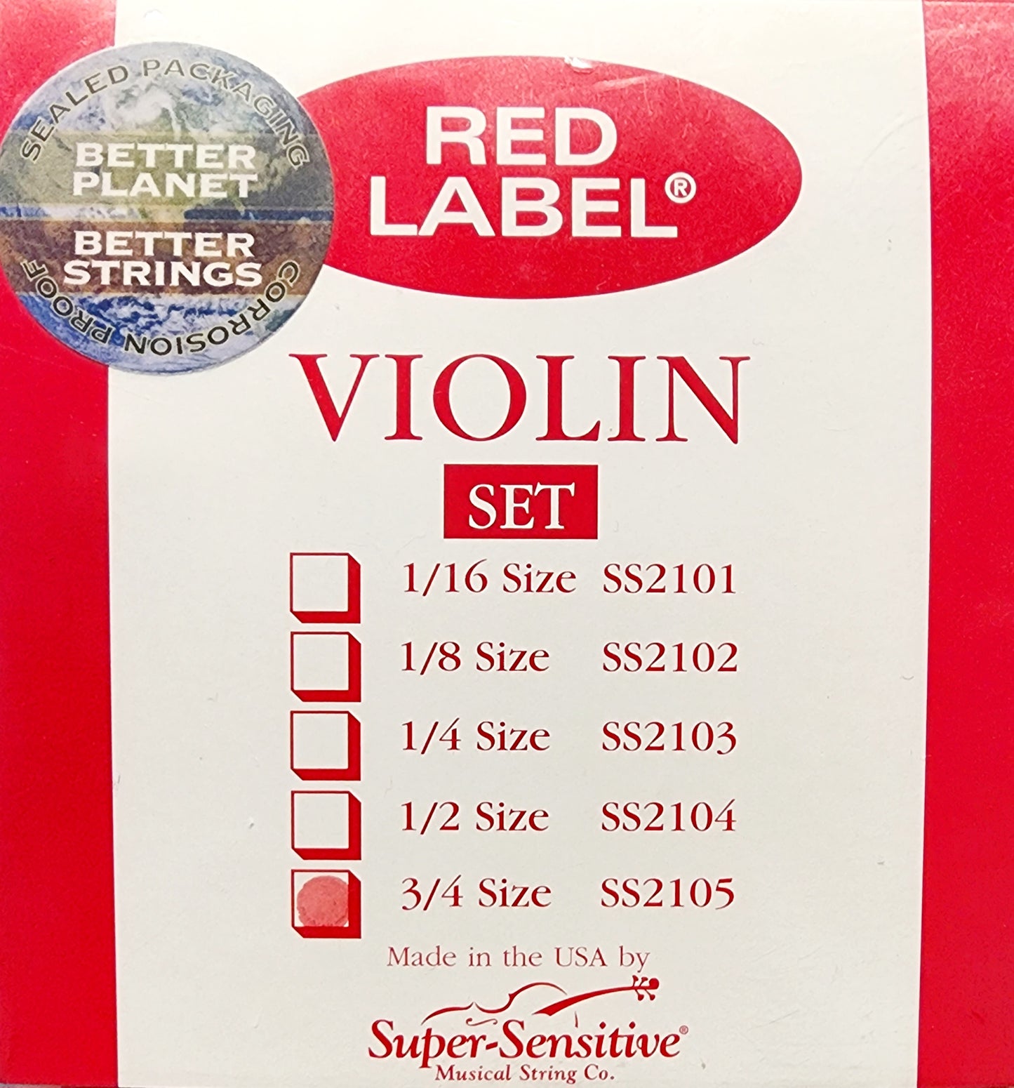 Juego de cuerdas para violín Red Label, tamaño 3/4" SS2105