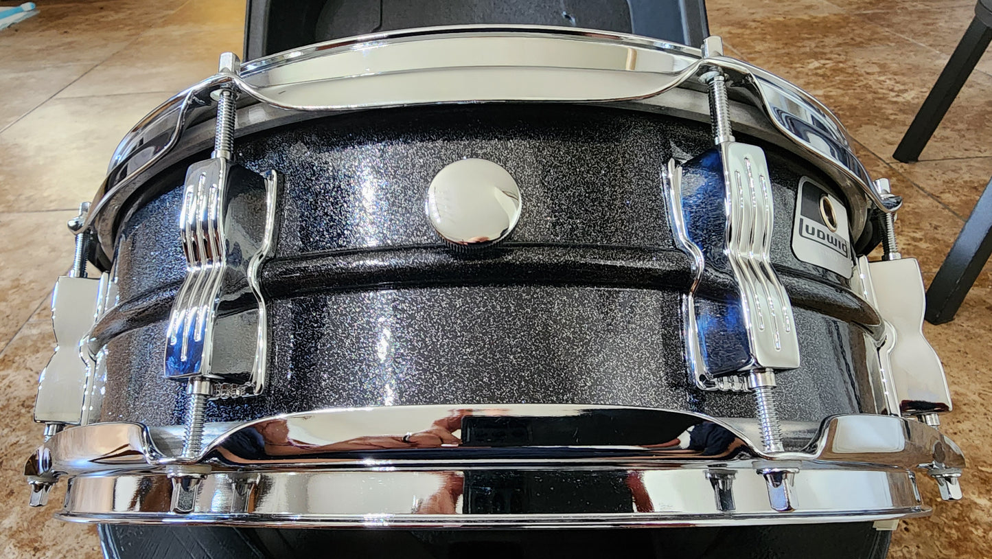 Ludwig LM404 Acrolite 5x14" 8-Lug Aluminum Snare Drum with Black/White Badge - Black Galaxy - UFO CASE & Rubber Pad INCLUDED - "Blackrolite"