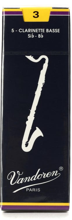 Vandoren Traditional Bass Clarinet Reeds Strength 3; Box of 5