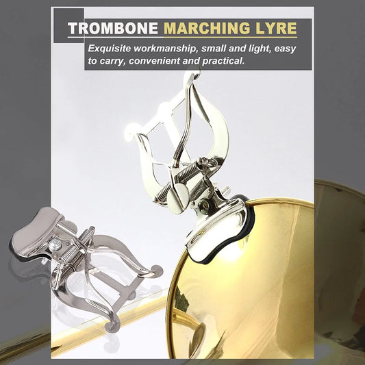 Xstyle Trombone/Trumpet/French Horn/Baritone/ Silver Marching Lyre Clamp-On - Includes FREE soft storage pouch