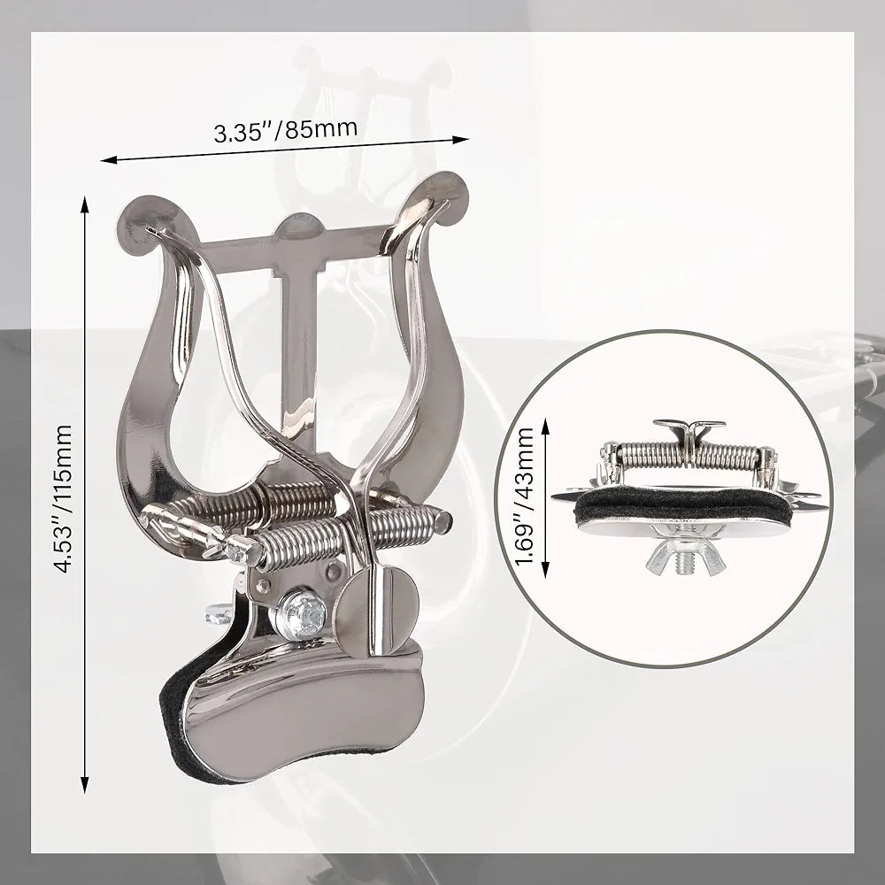 Xstyle Trombone/Trumpet/French Horn/Baritone/ Silver Marching Lyre Clamp-On - Includes FREE soft storage pouch