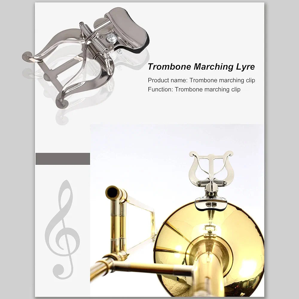 Trombón/trompeta/corno francés/barítono/lira de marcha plateada Xstyle con abrazadera. Incluye funda de almacenamiento blanda GRATIS