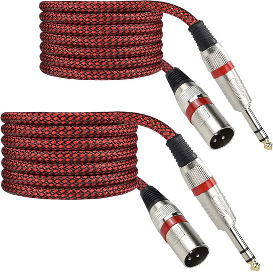 Cable balanceado TRS de 1/4" a XLR macho - Adaptador de cable de micrófono estéreo de un cuarto de pulgada a XLR de 3,3 pies, paquete de 2