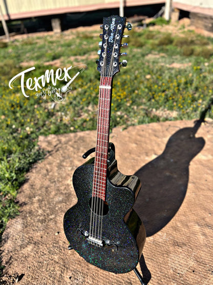 Tex-Mex Bajo Quinto (Spanish Cedar Body, Painted Black Metal Flake) - FREE custom case included!! VIDEO!!