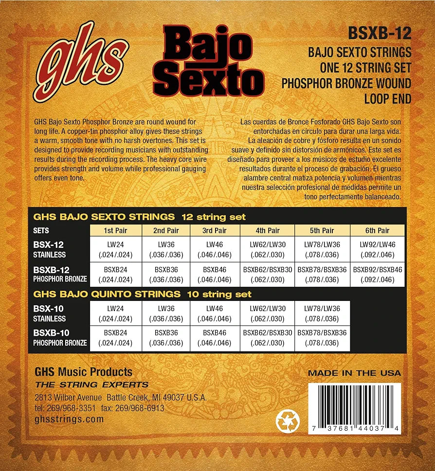 GHS Bajo Sexto 12-Strings Set (Phosphor Bronze) BSXB-12