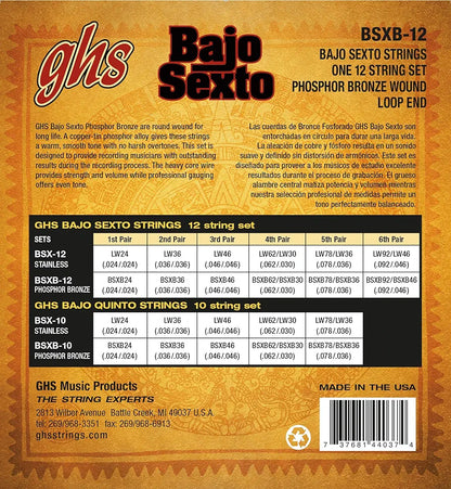 GHS Bajo Sexto 12-Strings Set (Phosphor Bronze) BSXB-12