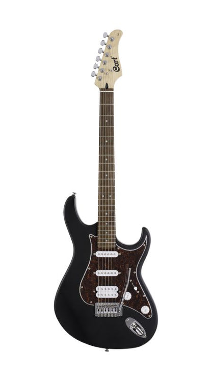 Guitarra eléctrica de doble cutaway Cort G110OPBK Serie G. Poro abierto, color negro