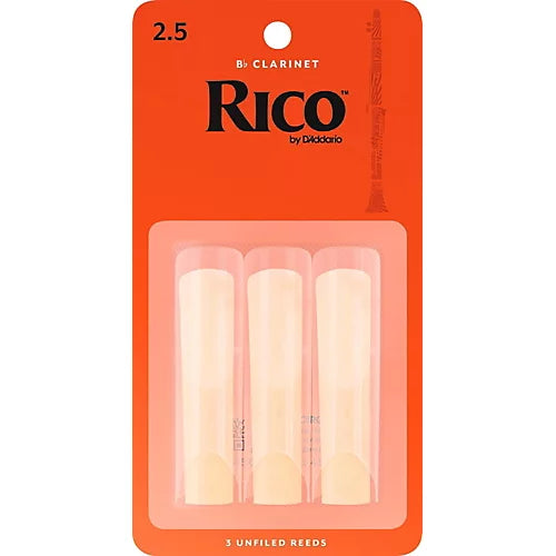 Rico by D'Addario Bb Clarinet Reeds, Strength 2.5, 3-pack