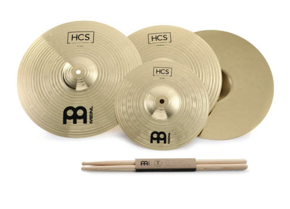 Juego de tres platillos Meinl HCS gratis: hihats de 13 pulgadas/crash de 14 pulgadas con Splash de 10 pulgadas gratis, baquetas Meinl y 3 lecciones electrónicas.