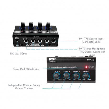 Pyle 4-Channel Portable Stereo Headphone Amplifier