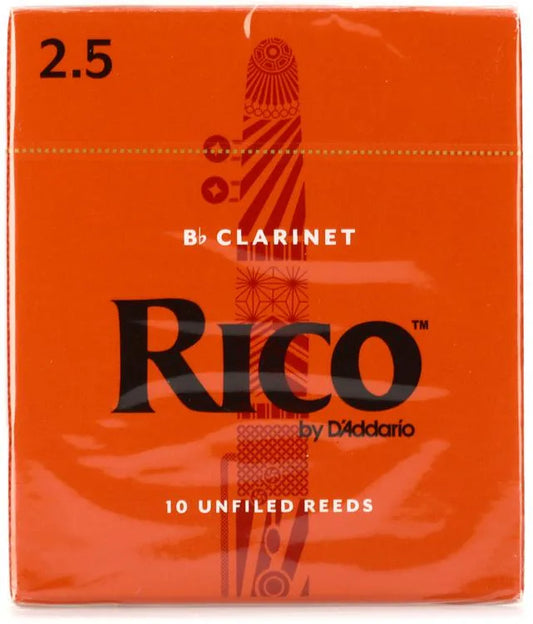Rico by D'Addario Bb Clarinet Reeds, Strength 2.5, 10-pack