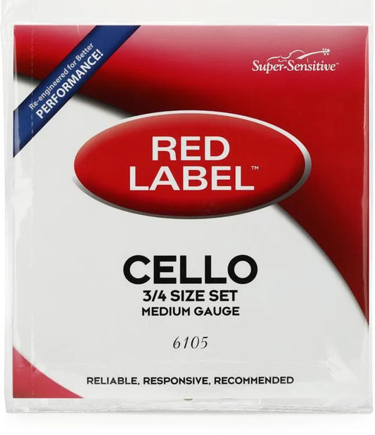 Red Label Cello Strings Set; 3/4 size (medium gauge) 6105