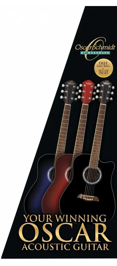 Guitarra acústica con cutaway Oscar Schmidt OD45CBPAK-WU Dread negra con funda y púas en caja de color