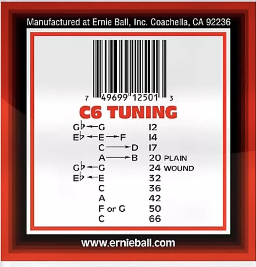 Cuerdas de guitarra de pedal de acero Ernie Ball 2501 de 10 cuerdas con afinación C6 (0,012-0,066)