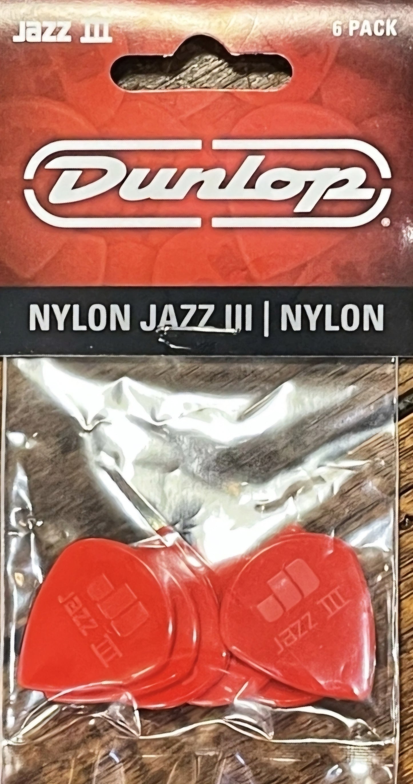 Dunlop 47P3N Nylon Jazz III Guitar Picks - 1.38mm Red Point Tip (6-pk)