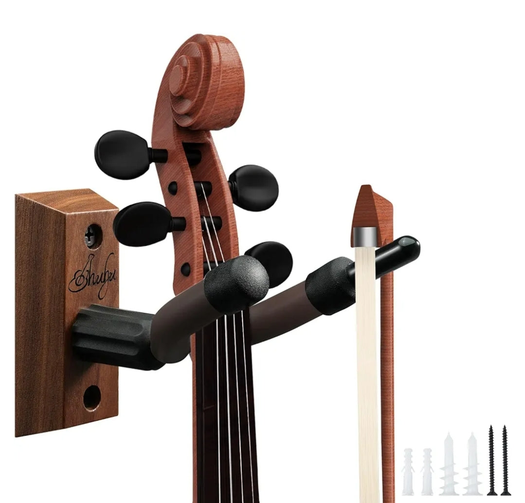 Percha de madera dura para violín Ohuhu con soporte para arco para el hogar y el estudio