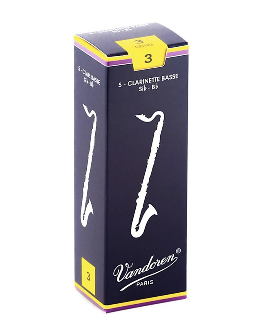 Cañas tradicionales Vandoren para clarinete bajo, fuerza 3; caja de 5