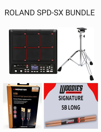 Roland
Roland SPD-SX Sampling Percussion Pad, PDS-20 Stand, Monster 12ft USB cable, 1pr Woodies Sticks - BUNDLE