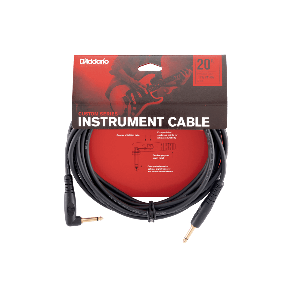 D'Addario CUSTOM SERIES INSTRUMENT CABLE
Straight to Right-Angle, 20ft.