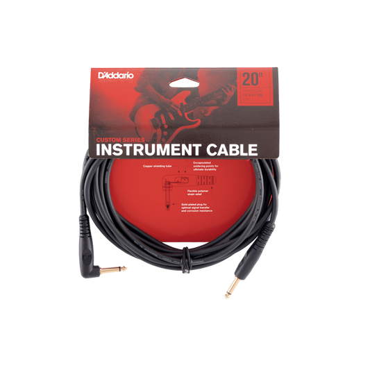 D'Addario CUSTOM SERIES INSTRUMENT CABLE
Straight to Right-Angle, 20ft.