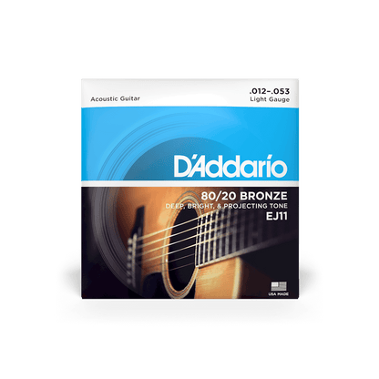 D'Addario 12-53 Light, 80/20 Bronze Acoustic Guitar Strings (EJ11)