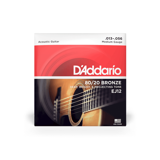 D'Addario 13-56 Medium, 80/20 Bronze Acoustic Guitar Strings (EJ12)