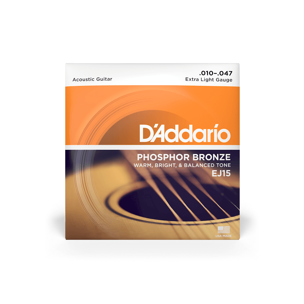 D'Addario 10-47 Extra Light, Phosphor Bronze Acoustic Guitar Strings (EJ15)