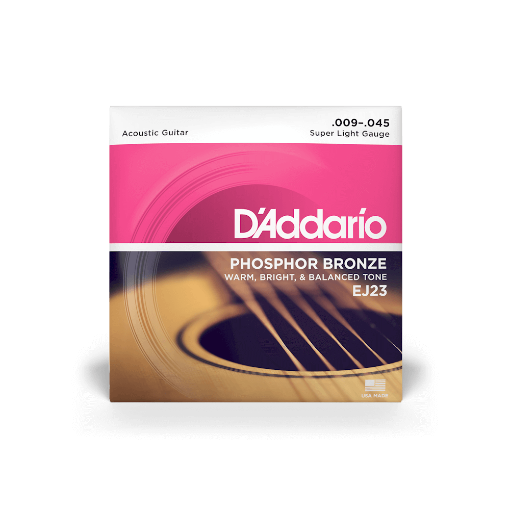 D'Addario 9-45 Super Light, Phosphor Bronze Acoustic Guitar Strings (EJ23)