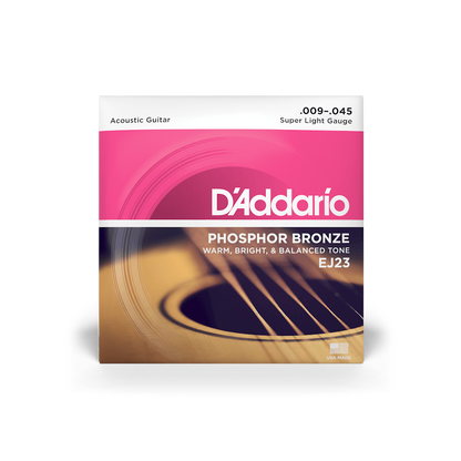 D'Addario 9-45 Super Light, Phosphor Bronze Acoustic Guitar Strings (EJ23)