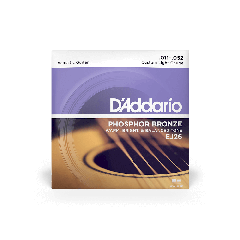 D'Addario 11-52 Custom Light, Phosphor Bronze Acoustic Guitar Strings EJ26