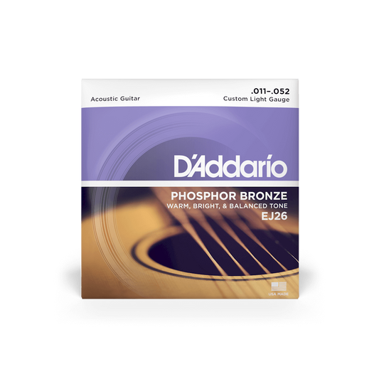 D'Addario 11-52 Custom Light, Phosphor Bronze Acoustic Guitar Strings EJ26