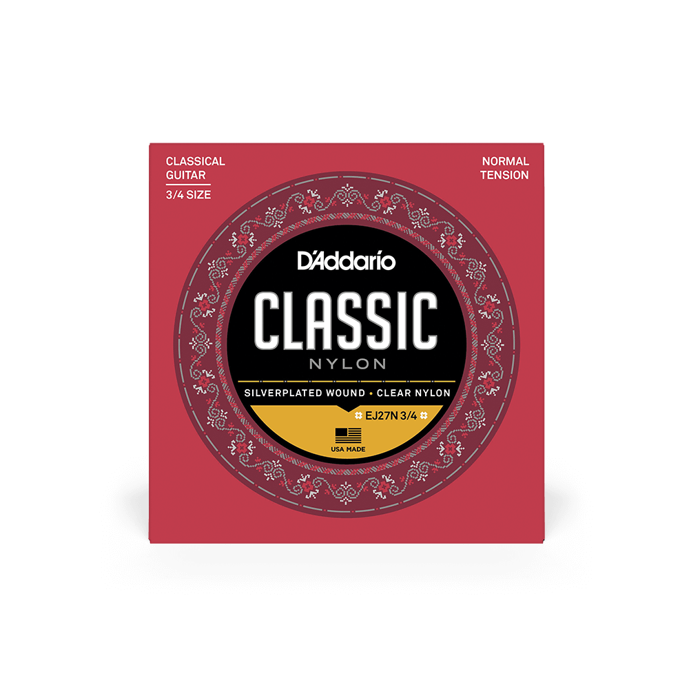 D'Addario Normal Tension 3/4 Size, Classic Nylon Student Classical Guitar Strings EJ27N 3/4