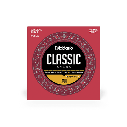 D'Addario Normal Tension 3/4 Size, Classic Nylon Student Classical Guitar Strings EJ27N 3/4