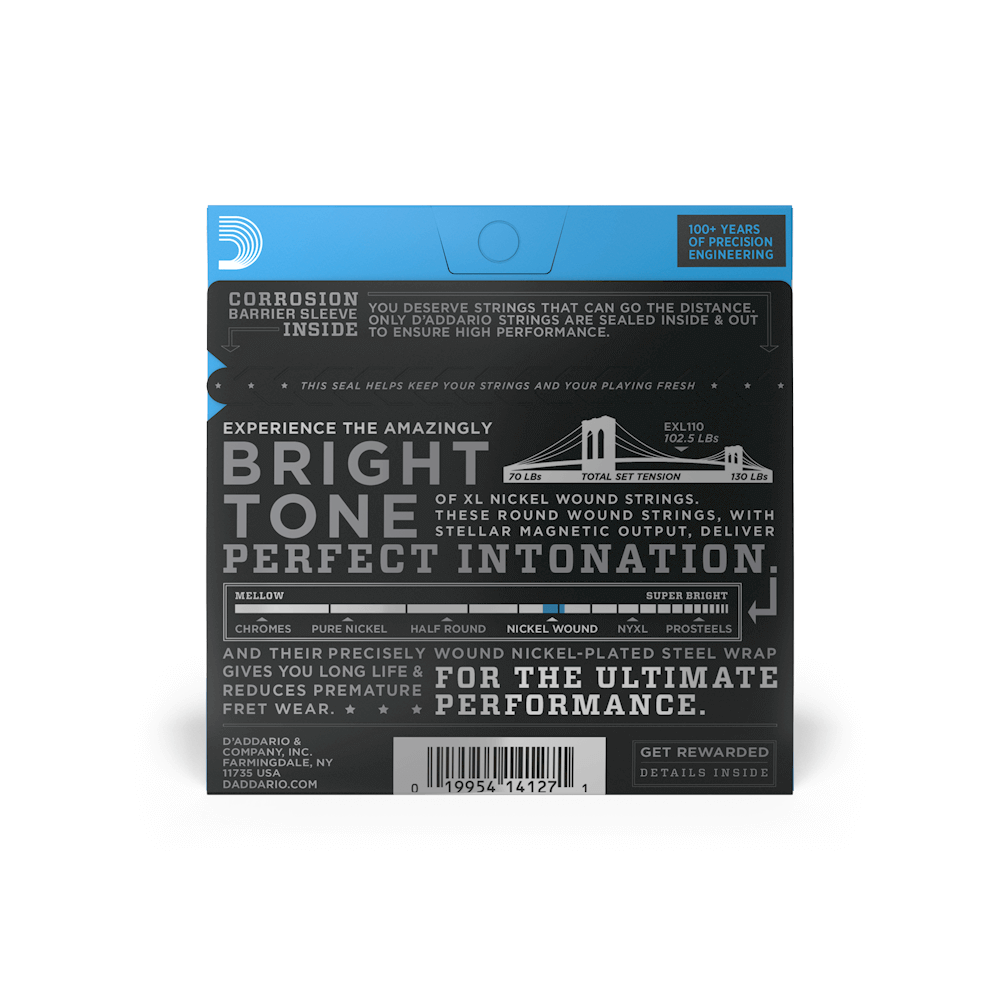 Cuerdas para guitarra eléctrica D'Addario 10-46 entorchadas en níquel XL (EXL110)