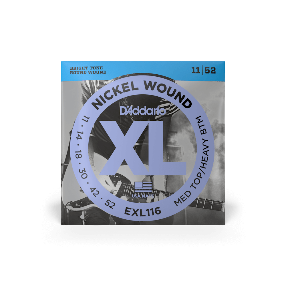 D'Addario 11-52 Nickel Wound XL Medium Top/Heavy Bottom Electric Guitar Strings (EXL116)