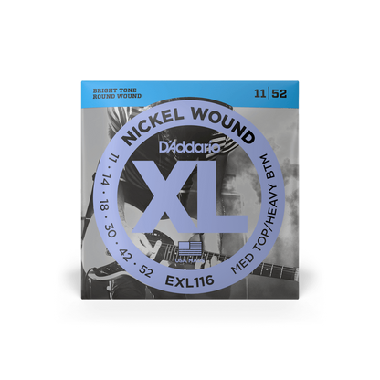 Cuerdas para guitarra eléctrica D'Addario 11-52 Nickel Wound XL de sección media superior y sección pesada inferior (EXL116)