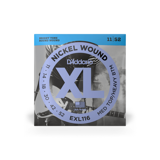 D'Addario 11-52 Nickel Wound XL Medium Top/Heavy Bottom Electric Guitar Strings (EXL116)
