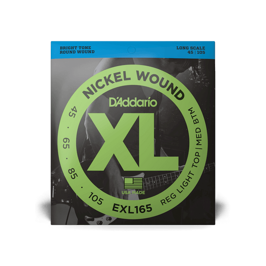 D'Addario 45-105 Regular Light Top/Medium Bottom, Long Scale, XL Nickel Bass Strings (EXL165)