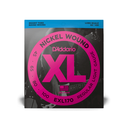 D'Addario 45-100 Regular Light, Long Scale, XL Nickel 4 String Bass, Strings (EXL170)