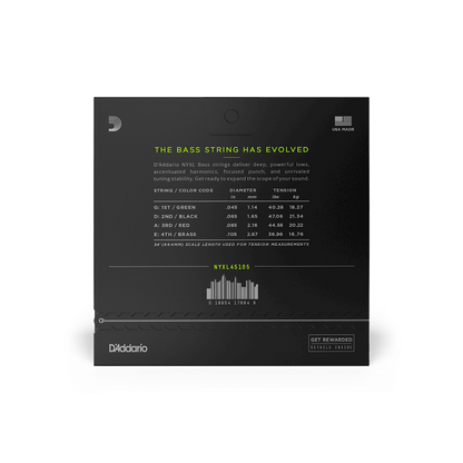 D'Addario 45-105 Regular Light Top/Medium Bottom, Long Scale, NYXL Bass Strings (NYXL45105)