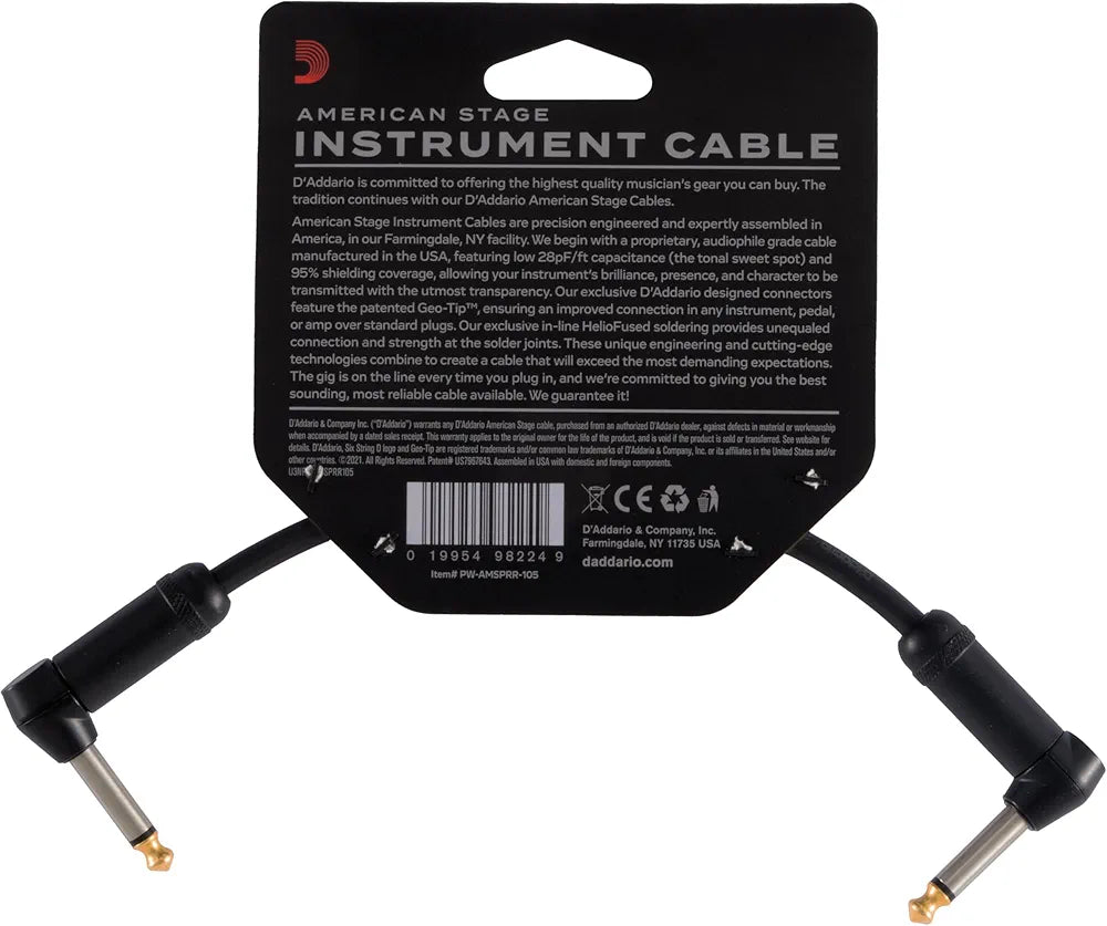 D'Addario American Stage Patch Cable, Right Angle to Right Angle, 6in