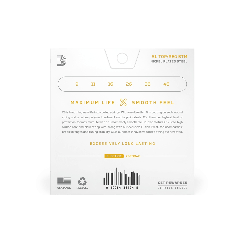 D'Addario 09-46 Light Top/Regular Bottom, XS Nickel, Coated Electric Guitar Strings (XSE0946)