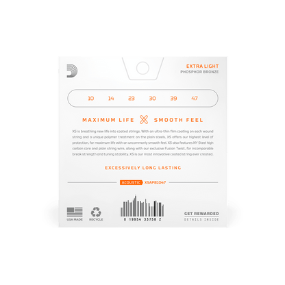 D'Addario 10-47 Extra Light, XS Phosphor Bronze Coated Electric Guitar Strings (XSAPB1046)