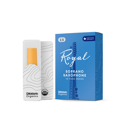 D'Addario Royal Organic Soprano Saxophone Reeds Strength 2.5, Individually-Sealed, 10-Pack